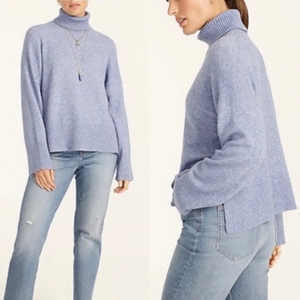 J. Crew Wool Alpaca Blend Turtleneck Sweater Size Small Blue Side Slits